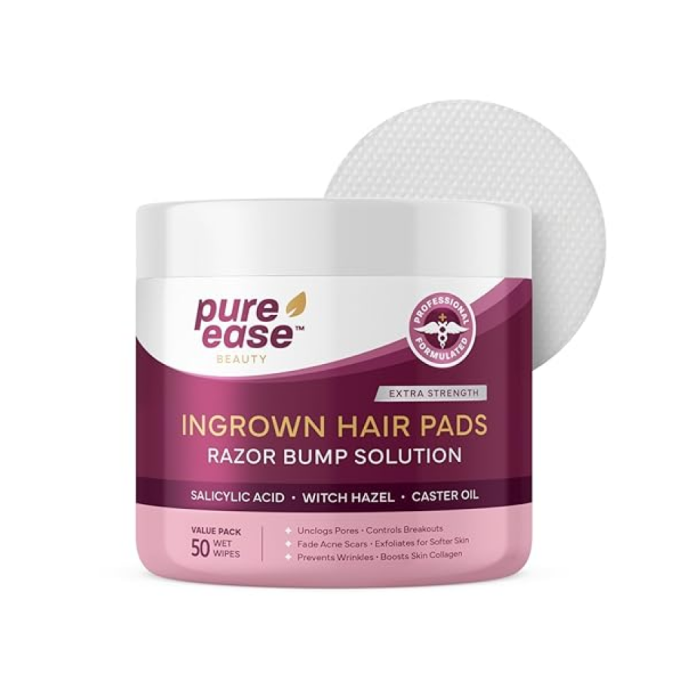 Ingrown Hair Treatment Pads 50ct & Razor Bump Stopper for Face, Neck, Underarms & Bikini Area