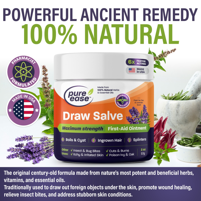 Drawing Salve Ointment 2oz, Natural, Super Strong, Ingrown Hair, Boils, Cysts, Splinters, Insect Bites, Burns, Poison Ivy (Tea Tree/Levander)